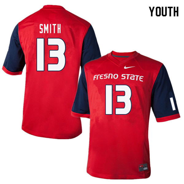 Youth #13 Derron Smith Fresno State Bulldogs College Football Jerseys Sale-Red - Click Image to Close